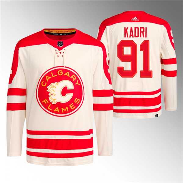 Men's Calgary Flames #91 Nazem Kadri 2023 Cream Classic Primegreen Stitched Jersey Dzhi